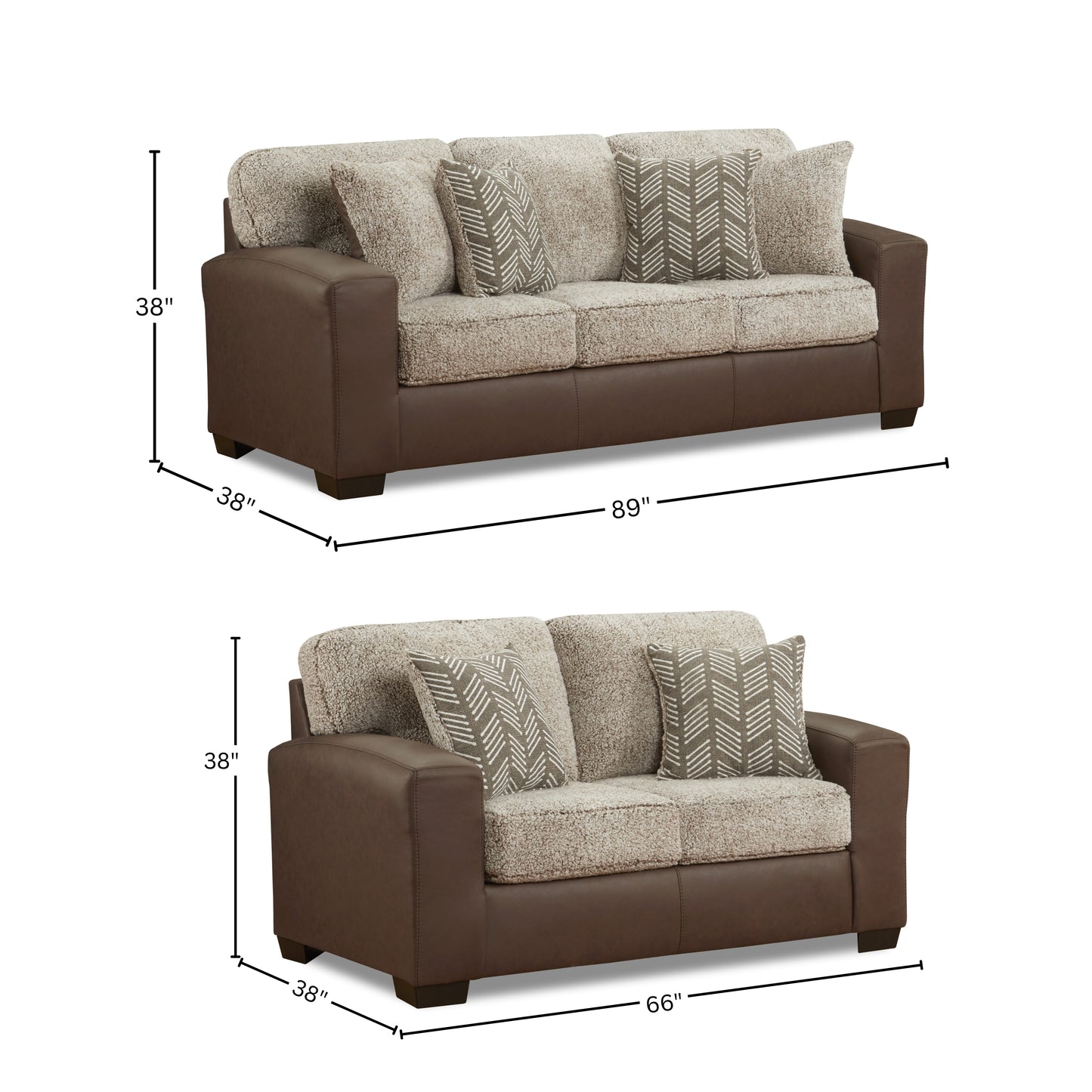 Roundhill Furniture Marvella Living Room Collection, Chocolate Faux Leather Upholstery and Curly Shearling Cushions
