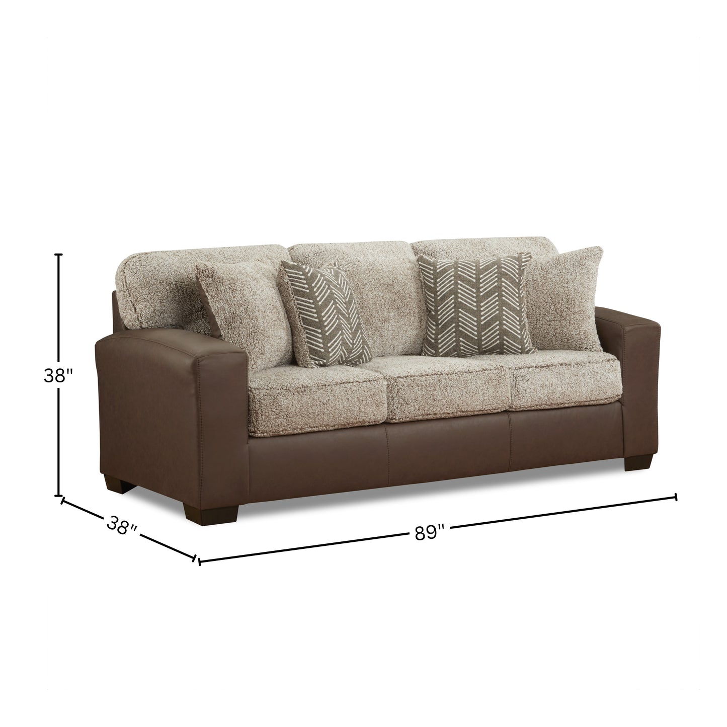 Roundhill Furniture Marvella Living Room Sofa with Chocolate Faux Leather Upholstery and Curly Shearling Cushions
