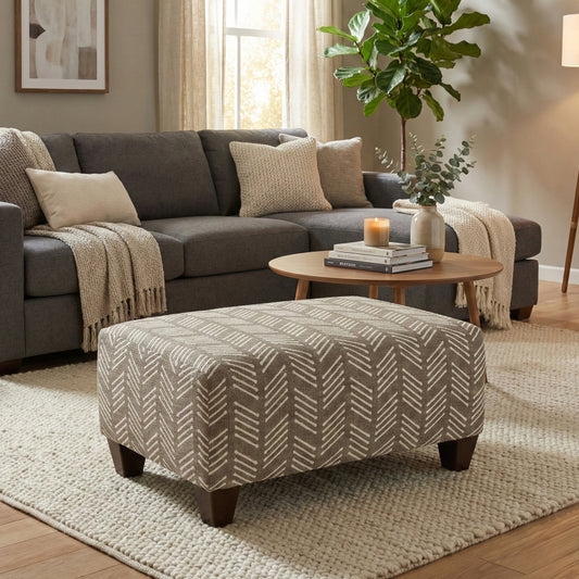 Roundhill Furniture Marvella Living Room Ottoman, Herringbone-Inspired Fabric Upholstery