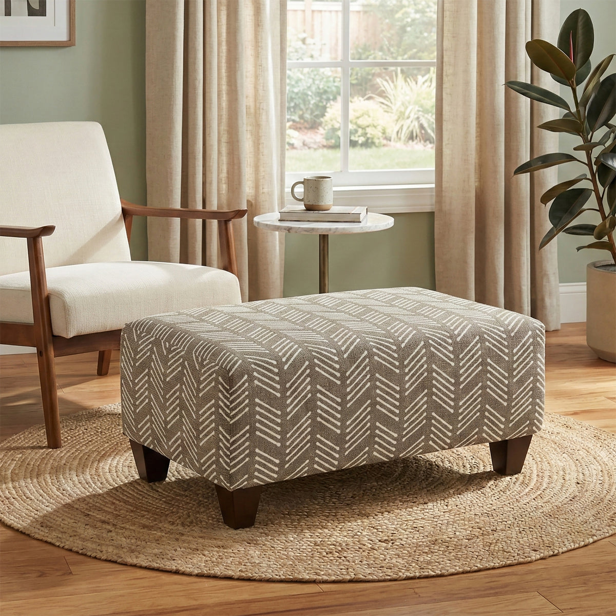 Roundhill Furniture Marvella Living Room Ottoman, Herringbone-Inspired Fabric Upholstery