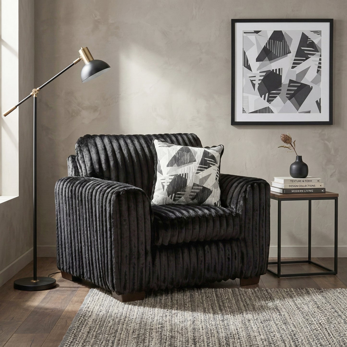 Roundhill Furniture Nolan Living Room Collection, Sofa Loveseat Chair and Ottoman, Lush Black