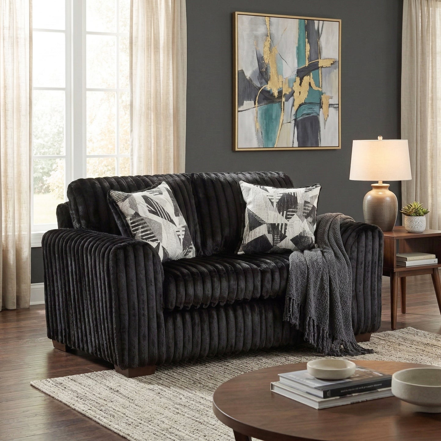 Roundhill Furniture Nolan Living Room Collection, Sofa Loveseat Chair and Ottoman, Lush Black