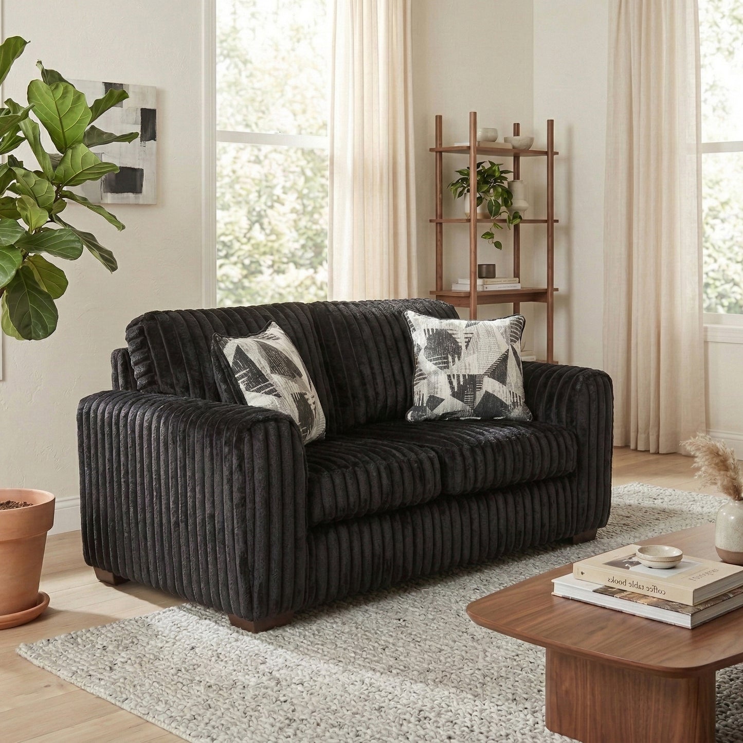 Roundhill Furniture Nolan Contemporary Upholstered Loveseat, Lush Black