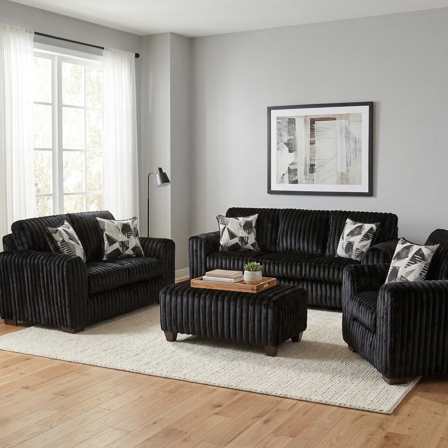 Roundhill Furniture Nolan Living Room Collection, Sofa Loveseat Chair and Ottoman, Lush Black