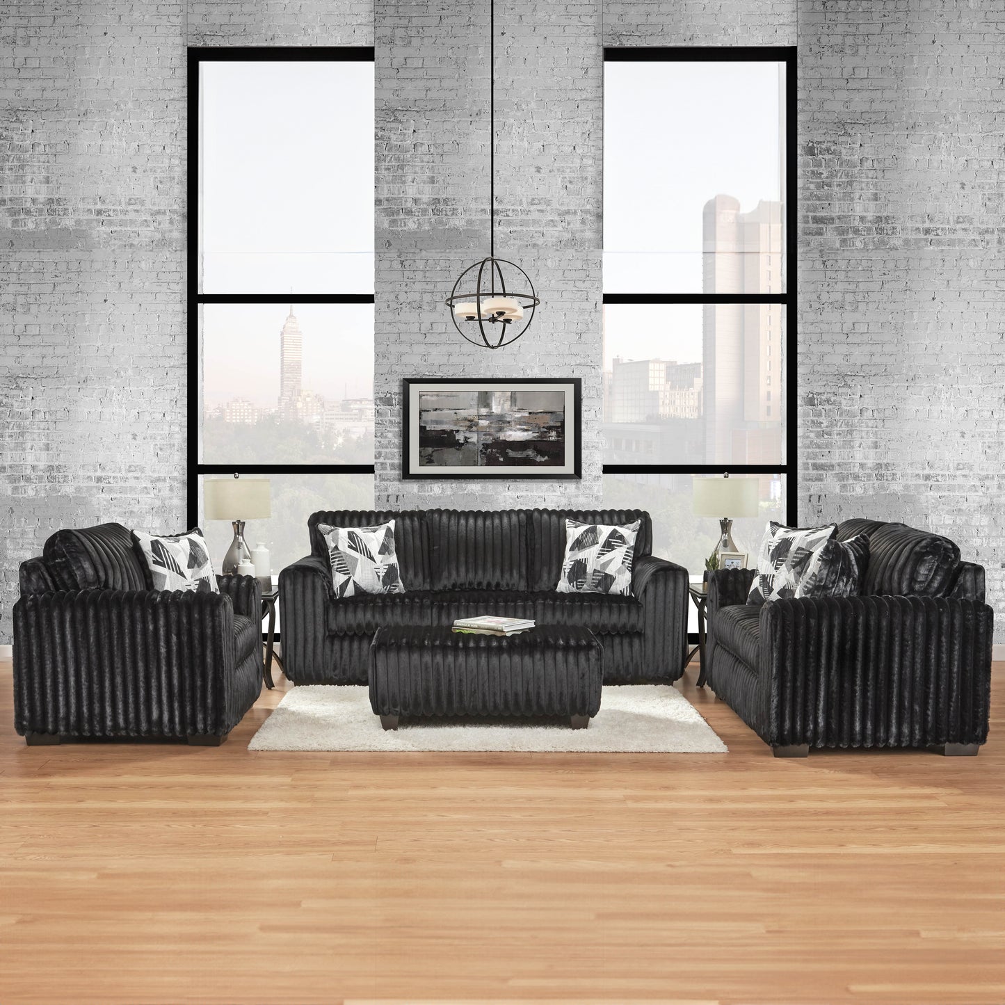 Roundhill Furniture Nolan Living Room Collection, Sofa Loveseat Chair and Ottoman, Lush Black