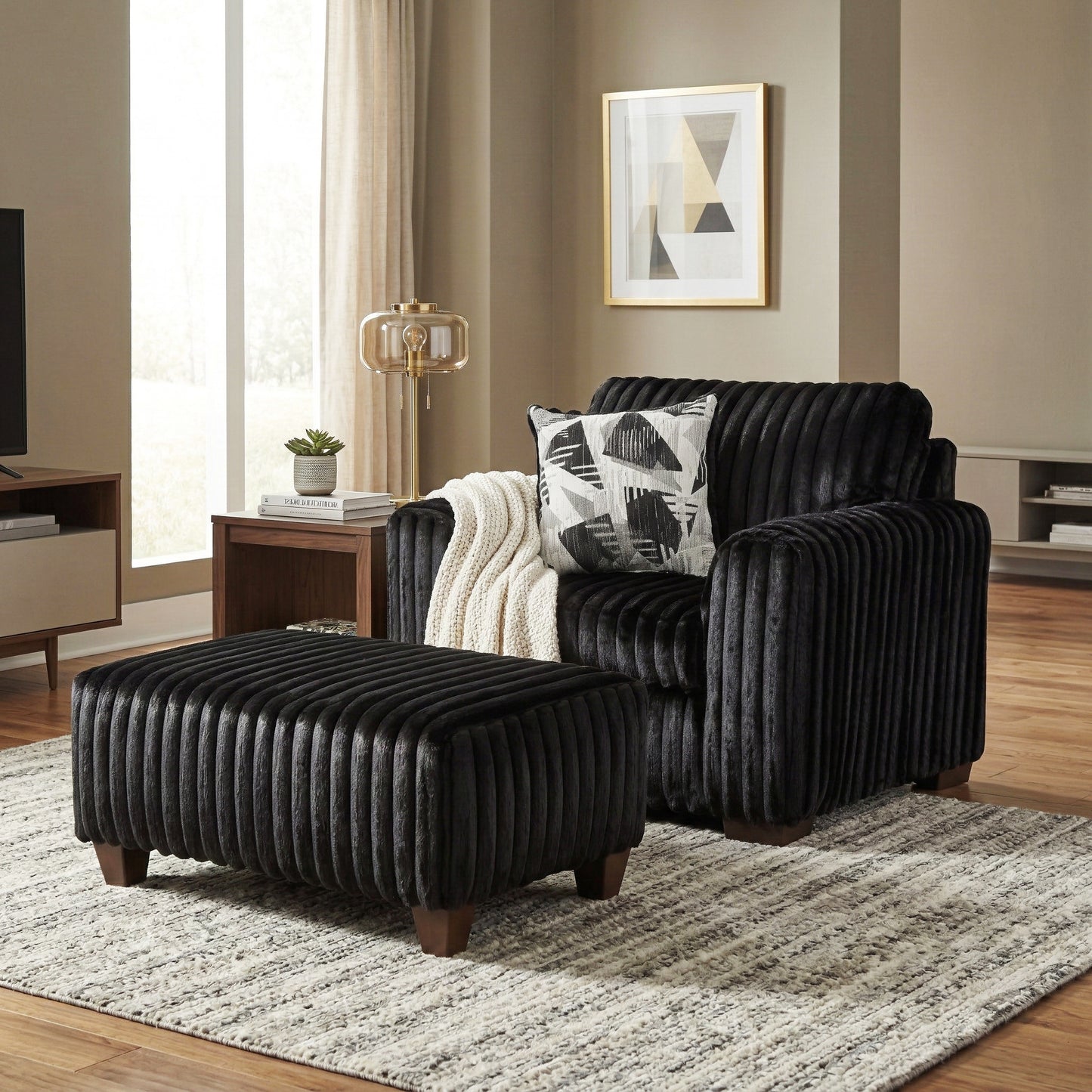 Roundhill Furniture Nolan Living Room Collection, Sofa Loveseat Chair and Ottoman, Lush Black