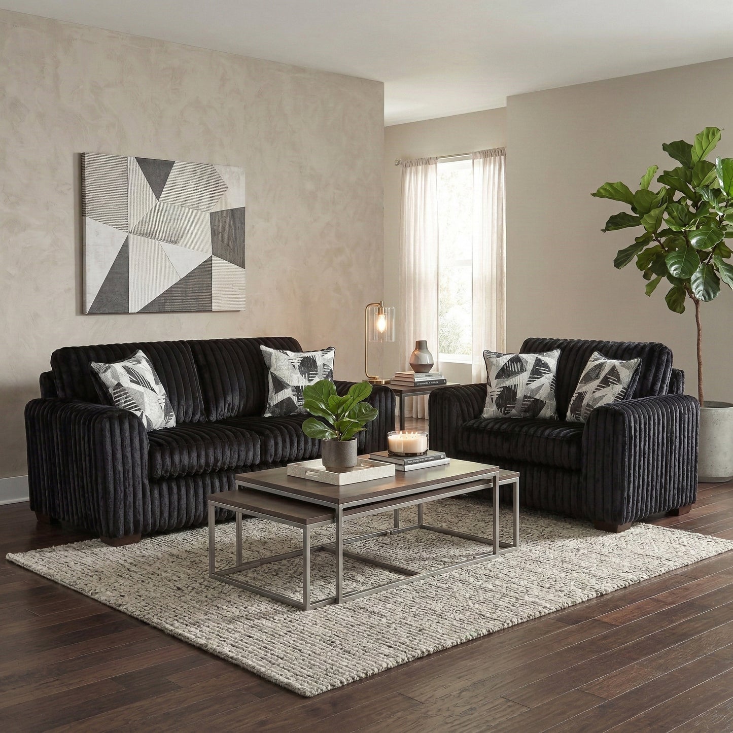Roundhill Furniture Nolan Living Room Collection, Sofa Loveseat Chair and Ottoman, Lush Black