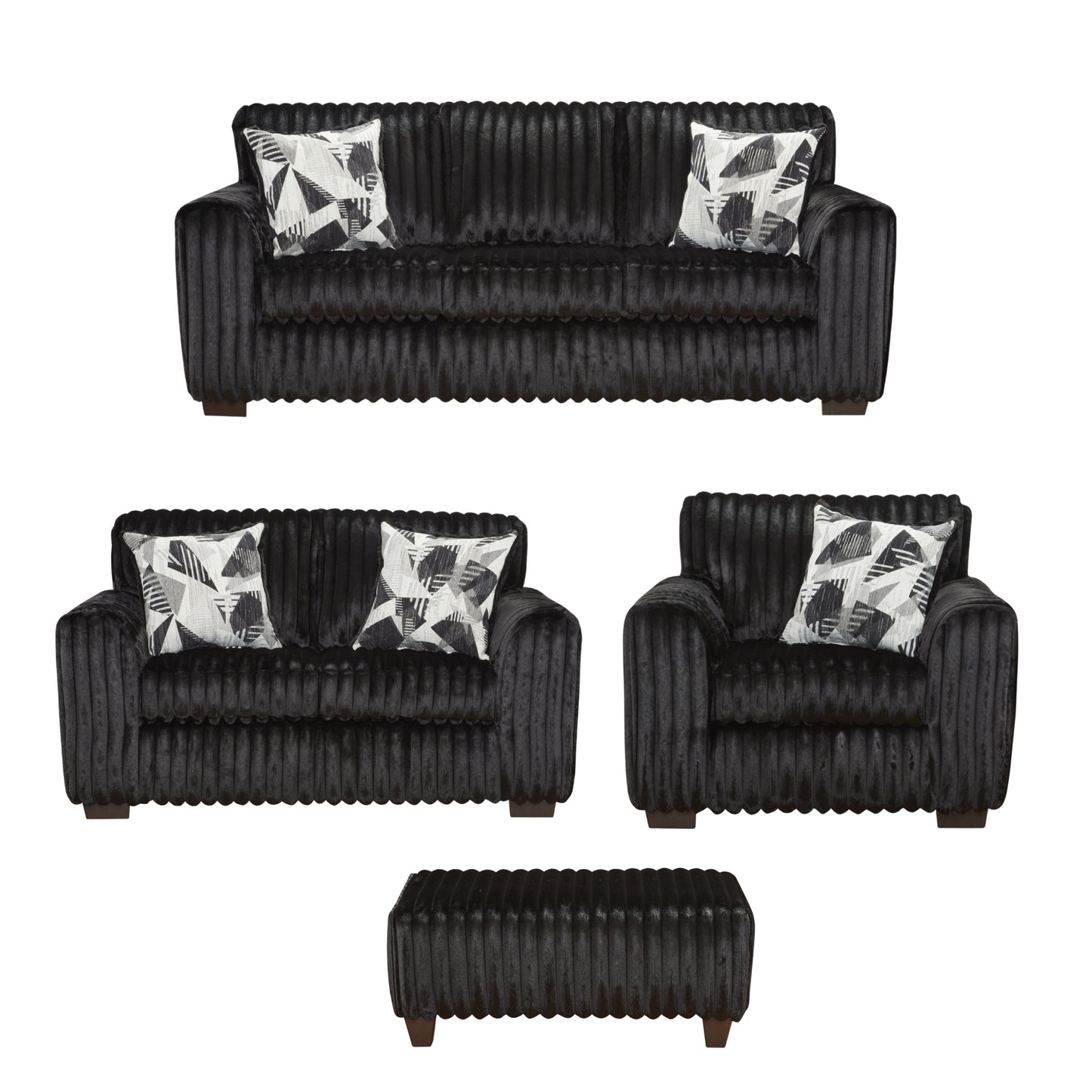 Roundhill Furniture Nolan Living Room Collection, Sofa Loveseat Chair and Ottoman, Lush Black