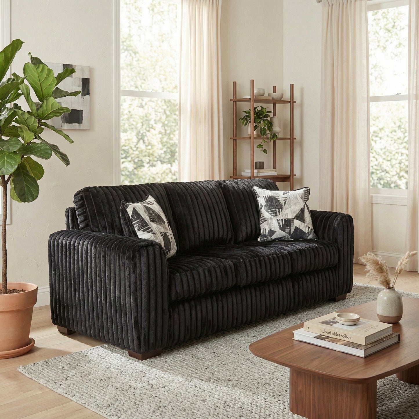 Roundhill Furniture Nolan Living Room Collection, Sofa Loveseat Chair and Ottoman, Lush Black
