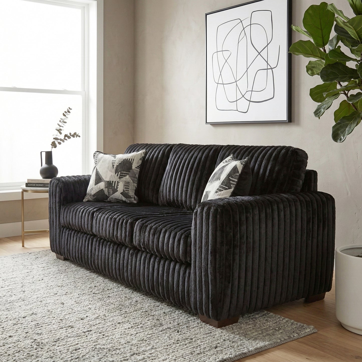 Roundhill Furniture Nolan Contemporary Upholstered Sofa, Lush Black