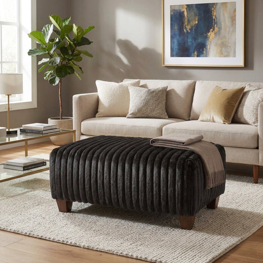 Roundhill Furniture Nolan Contemporary Upholstered Cocktail Ottoman, Lush Black