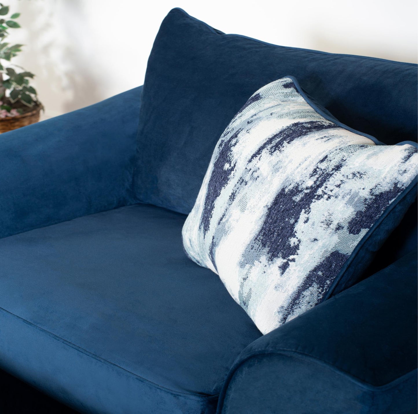 Camero Fabric Pillowback Chair with Ottoman Set in Navy Blue