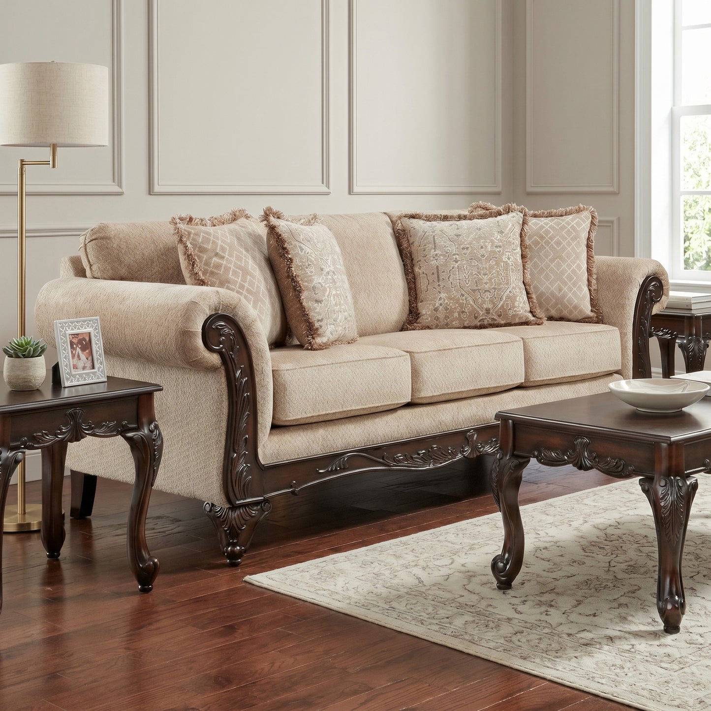 Hernen Carved Wood Frame Living Room Collection