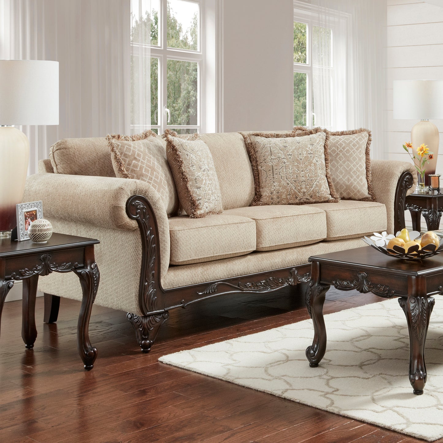 Hernen Carved Wood Frame Sofa