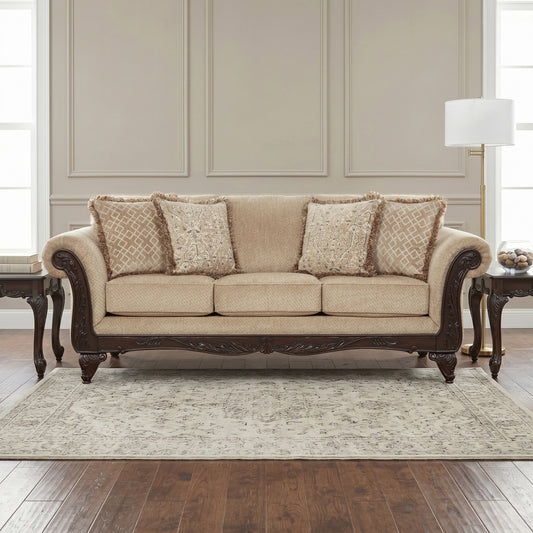 Hernen Carved Wood Frame Sofa