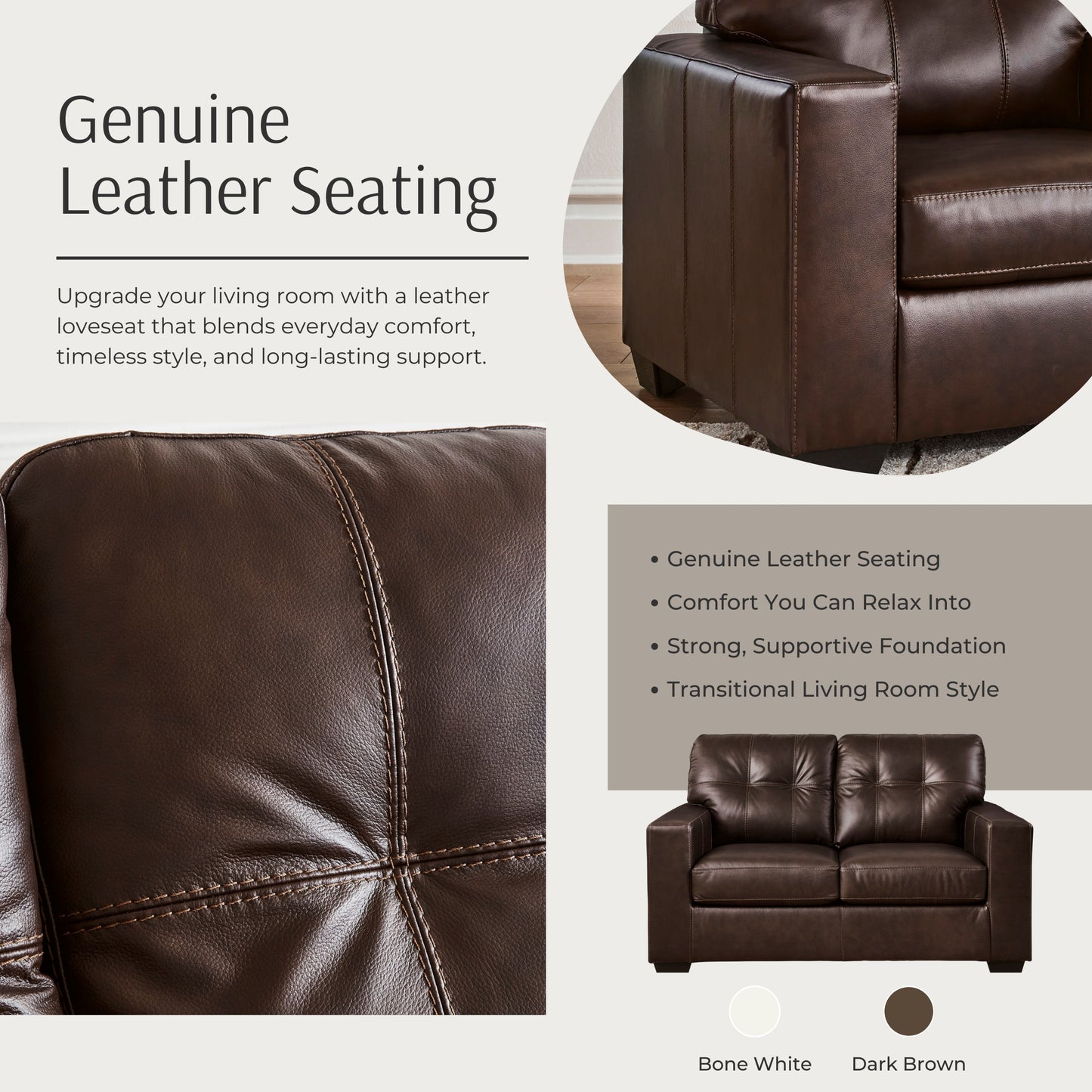 Roundhill Furniture Holmes Leather Upholstered Loveseat