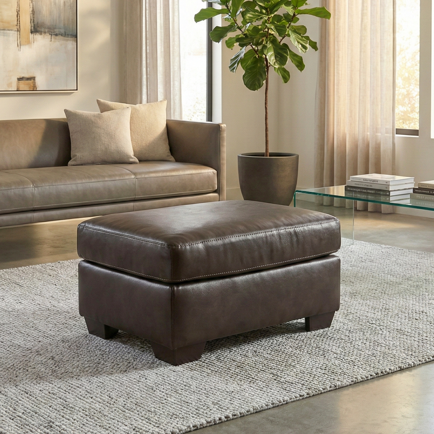 Roundhill Furniture Holmes Leather Upholstered Ottoman
