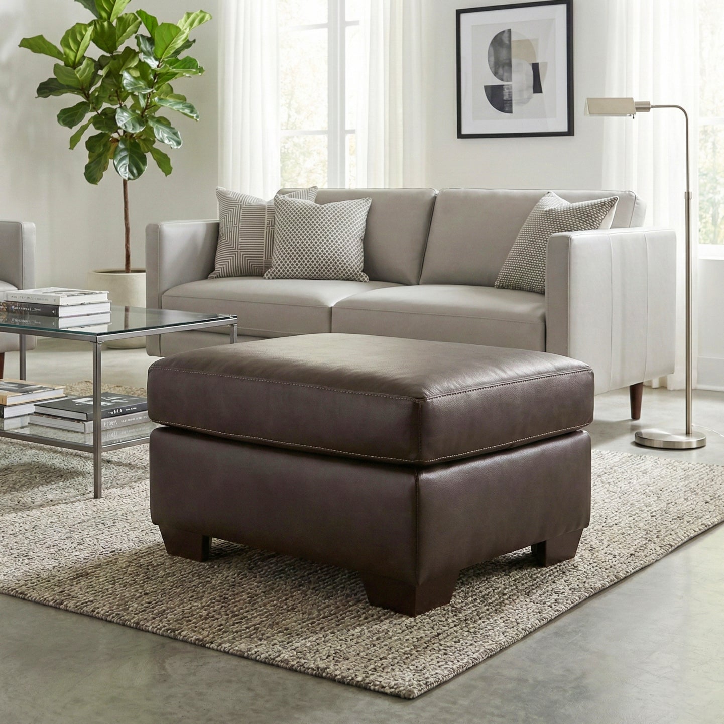 Roundhill Furniture Holmes Leather Upholstered Ottoman