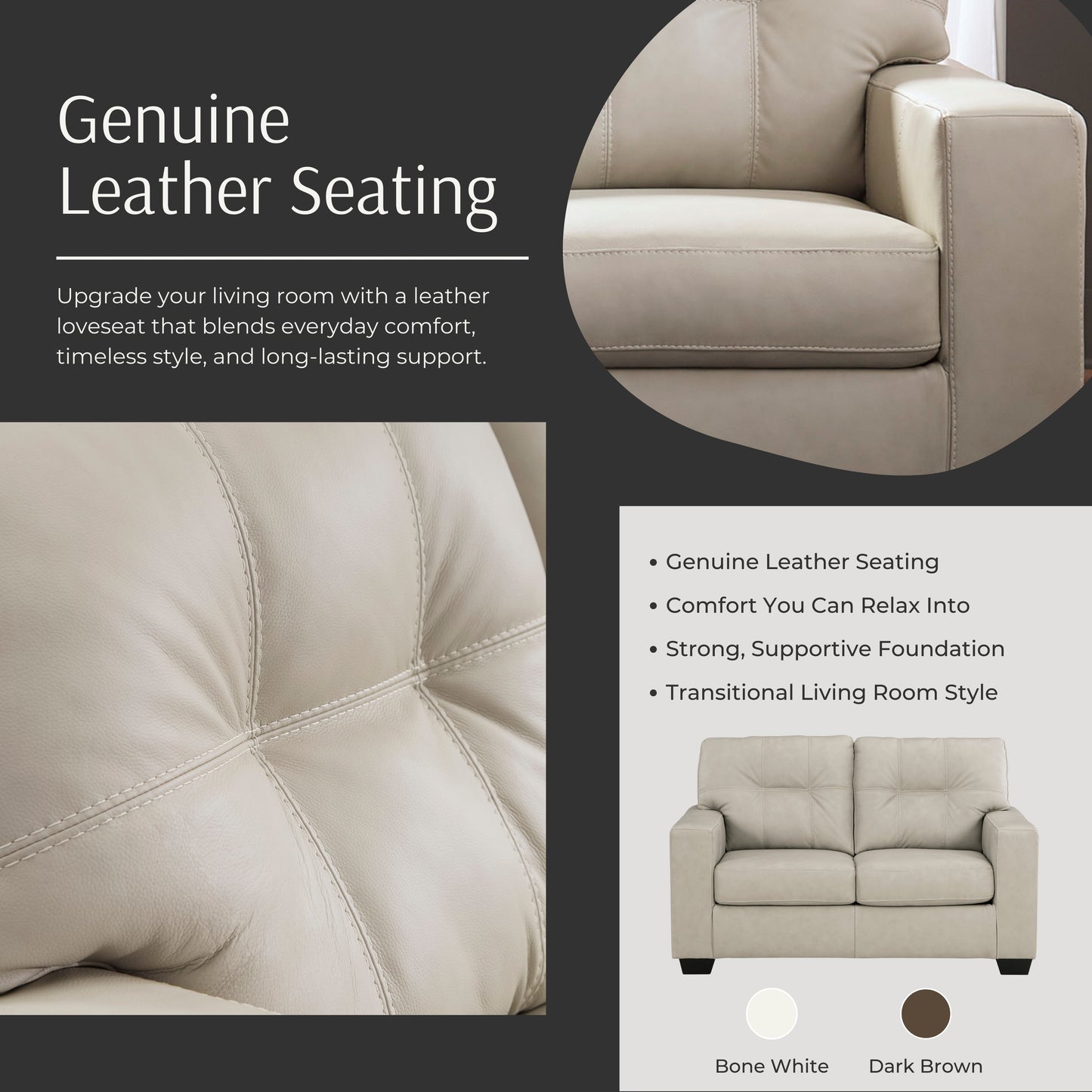 Roundhill Furniture Holmes Leather Upholstered Loveseat