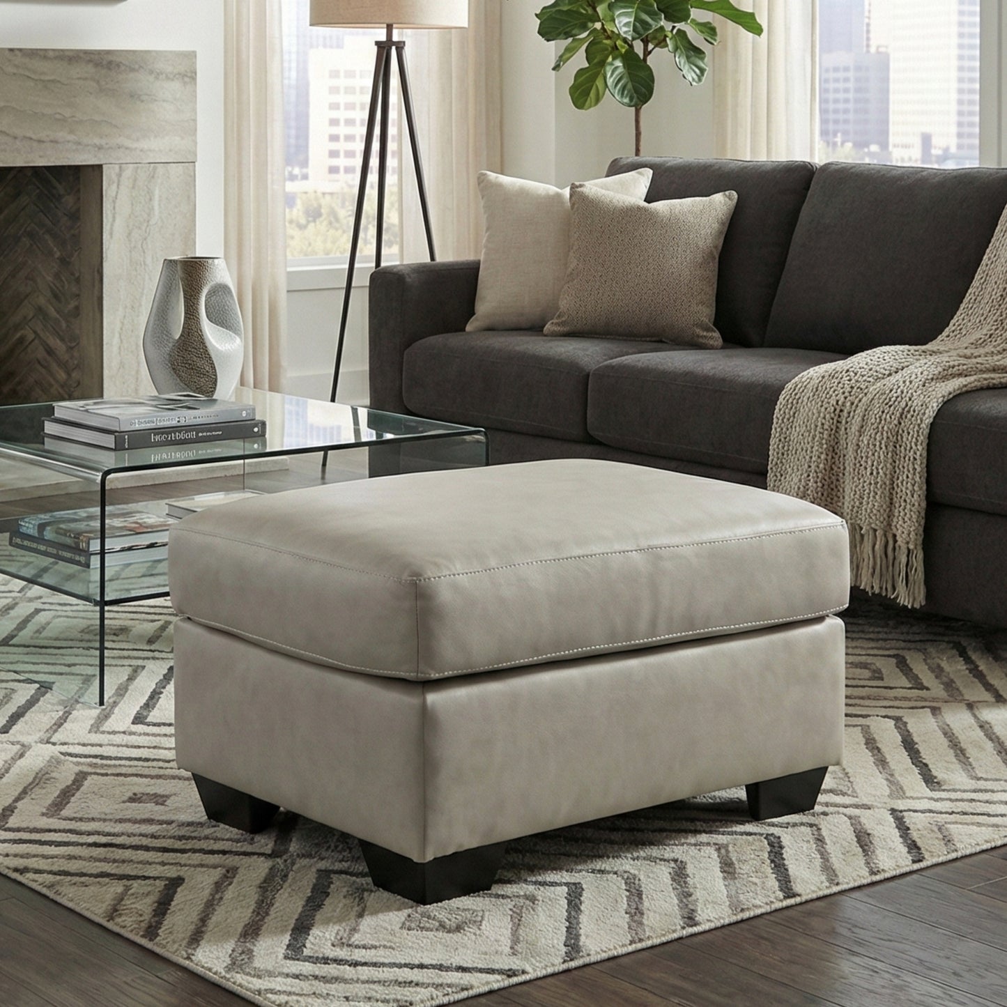 Roundhill Furniture Holmes Leather Upholstered Ottoman