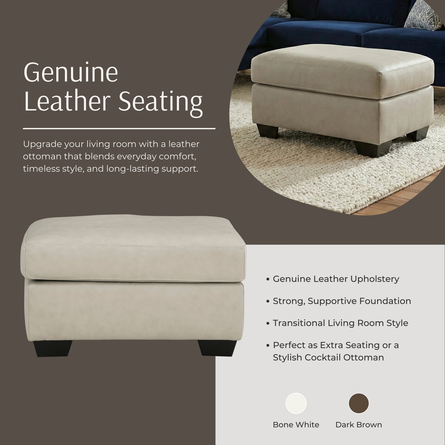 Roundhill Furniture Holmes Leather Upholstered Ottoman