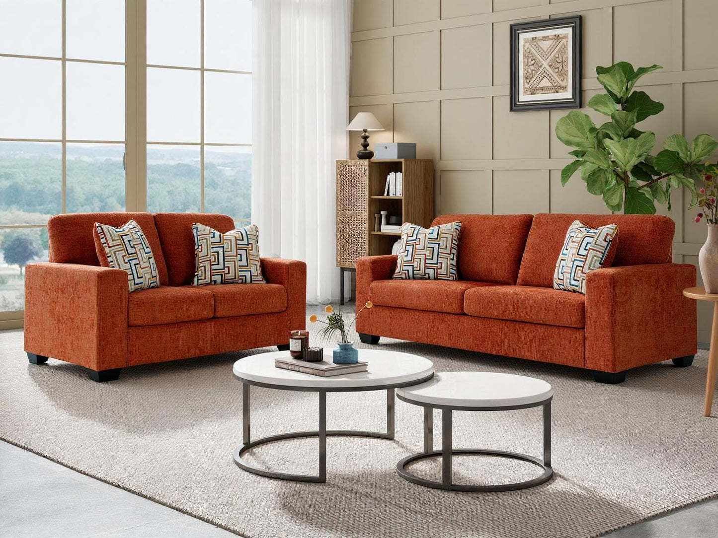 Roundhill Furniture Amoria Living Room Collection, Rust Terra Chenille Upholstery