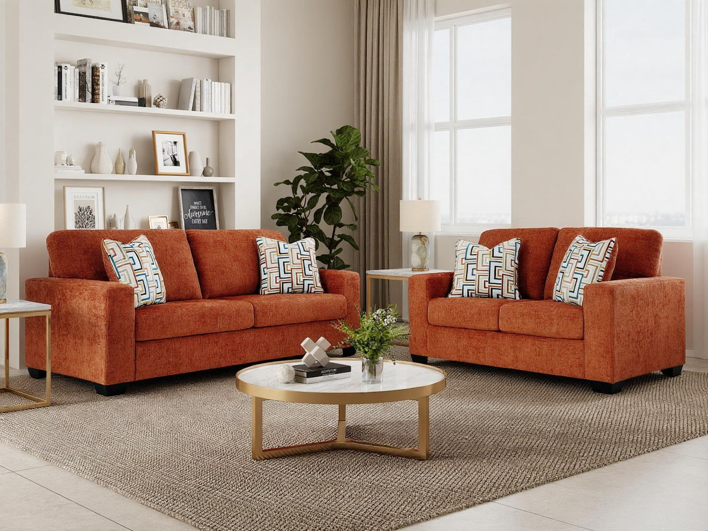 Roundhill Furniture Amoria Living Room Collection, Rust Terra Chenille Upholstery