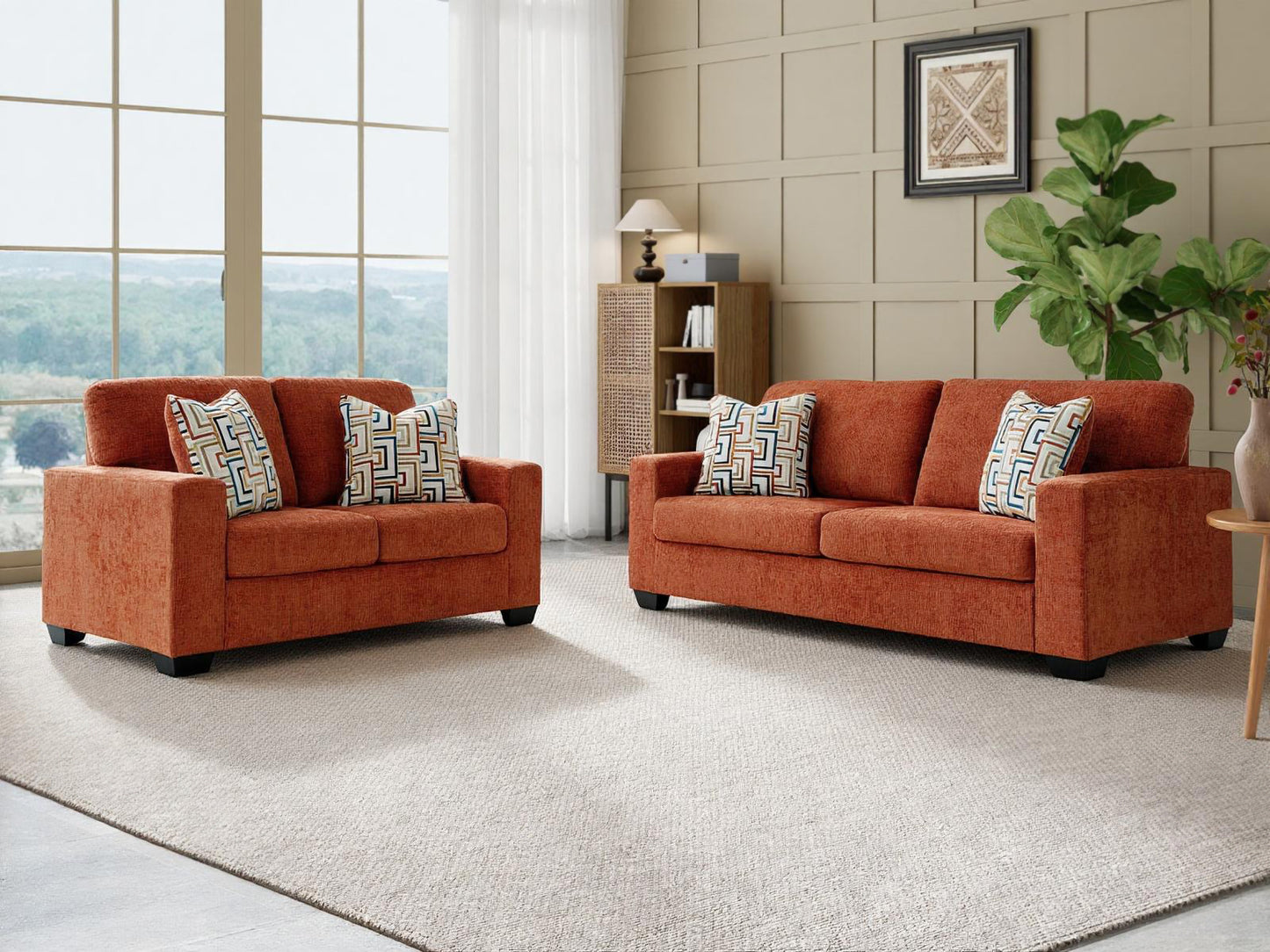 Roundhill Furniture Amoria Living Room Collection, Rust Terra Chenille Upholstery