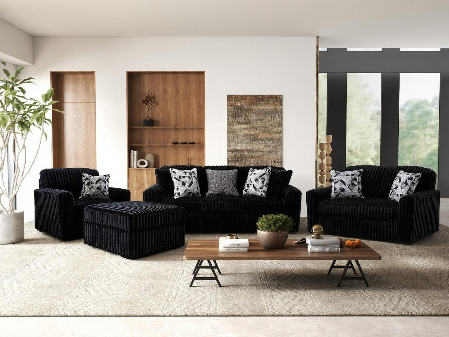 Roundhill Furniture Solenne Living Room Collection, Oversized Sofa, Loveseat, Chair and a Half, and Ottoman with Jumbo Corduroy Upholstery, Reversible Cushions