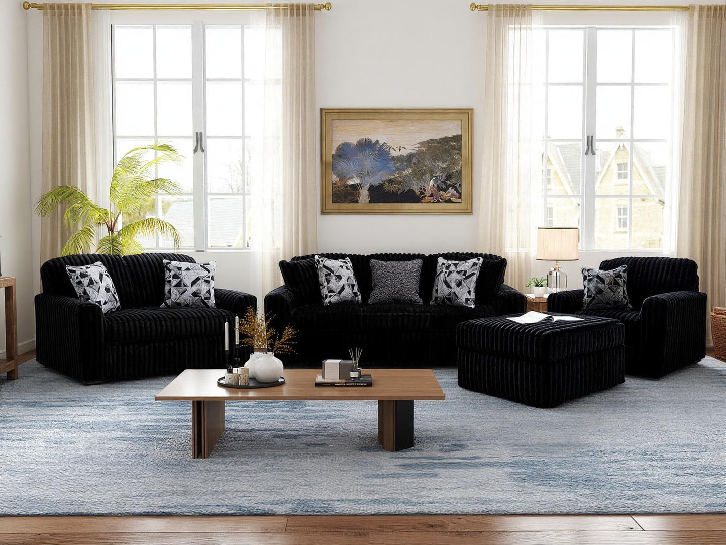 Roundhill Furniture Solenne Living Room Collection, Oversized Sofa, Loveseat, Chair and a Half, and Ottoman with Jumbo Corduroy Upholstery, Reversible Cushions