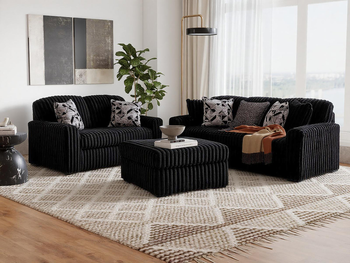 Roundhill Furniture Solenne Living Room Collection, Oversized Sofa, Loveseat, Chair and a Half, and Ottoman with Jumbo Corduroy Upholstery, Reversible Cushions