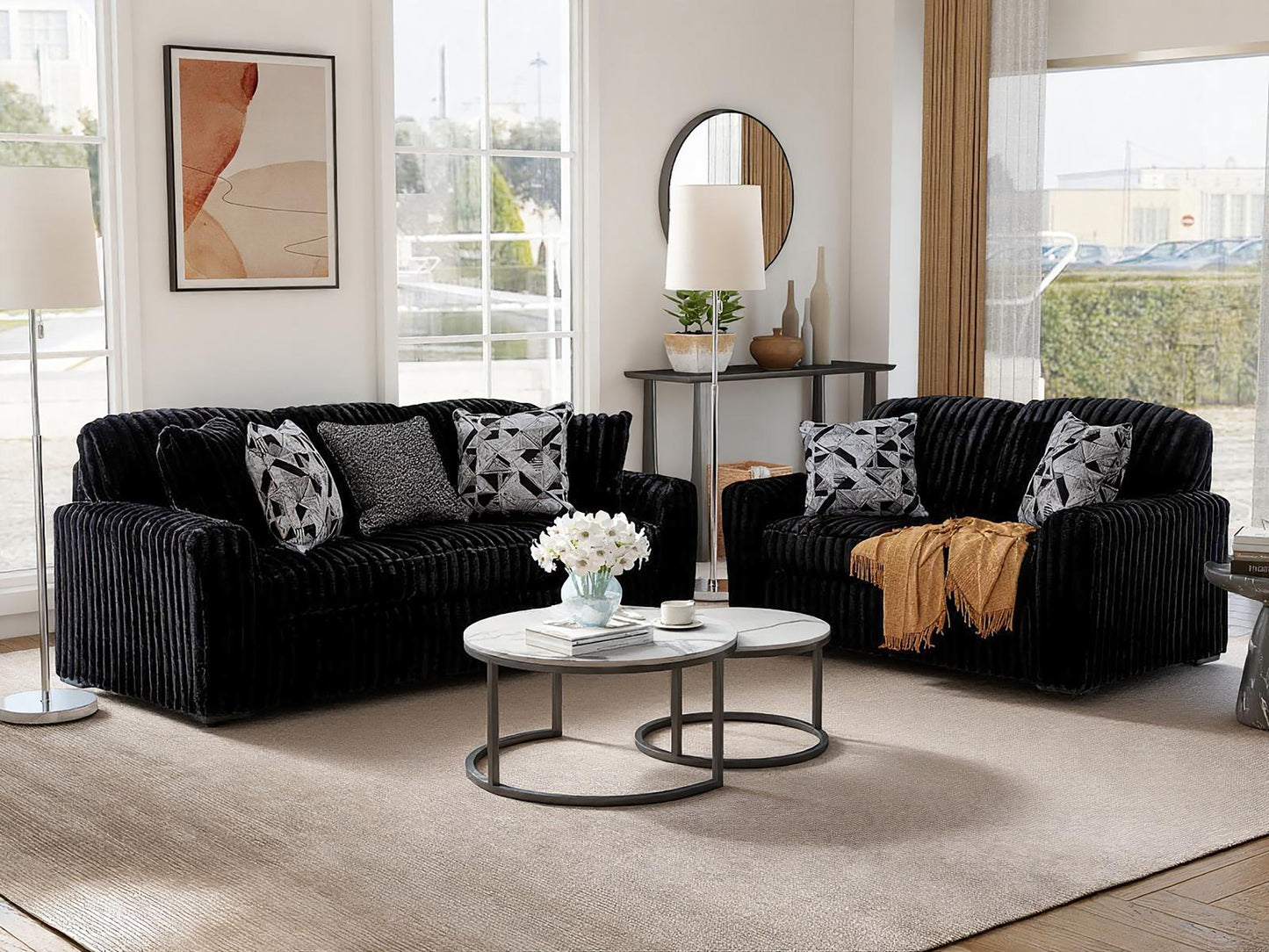 Roundhill Furniture Solenne Living Room Collection, Oversized Sofa, Loveseat, Chair and a Half, and Ottoman with Jumbo Corduroy Upholstery, Reversible Cushions