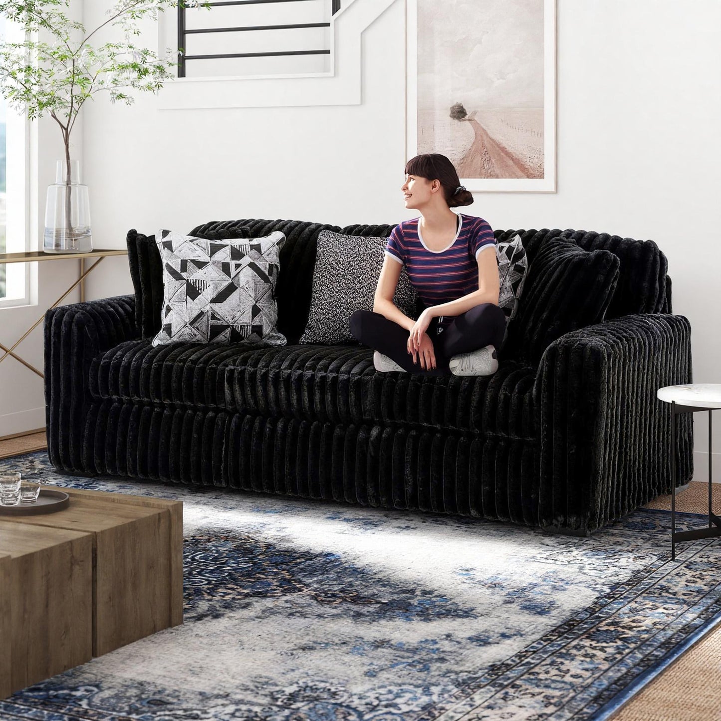 Roundhill Furniture Solenne Living Room Collection, Oversized Sofa, Loveseat, Chair and a Half, and Ottoman with Jumbo Corduroy Upholstery, Reversible Cushions