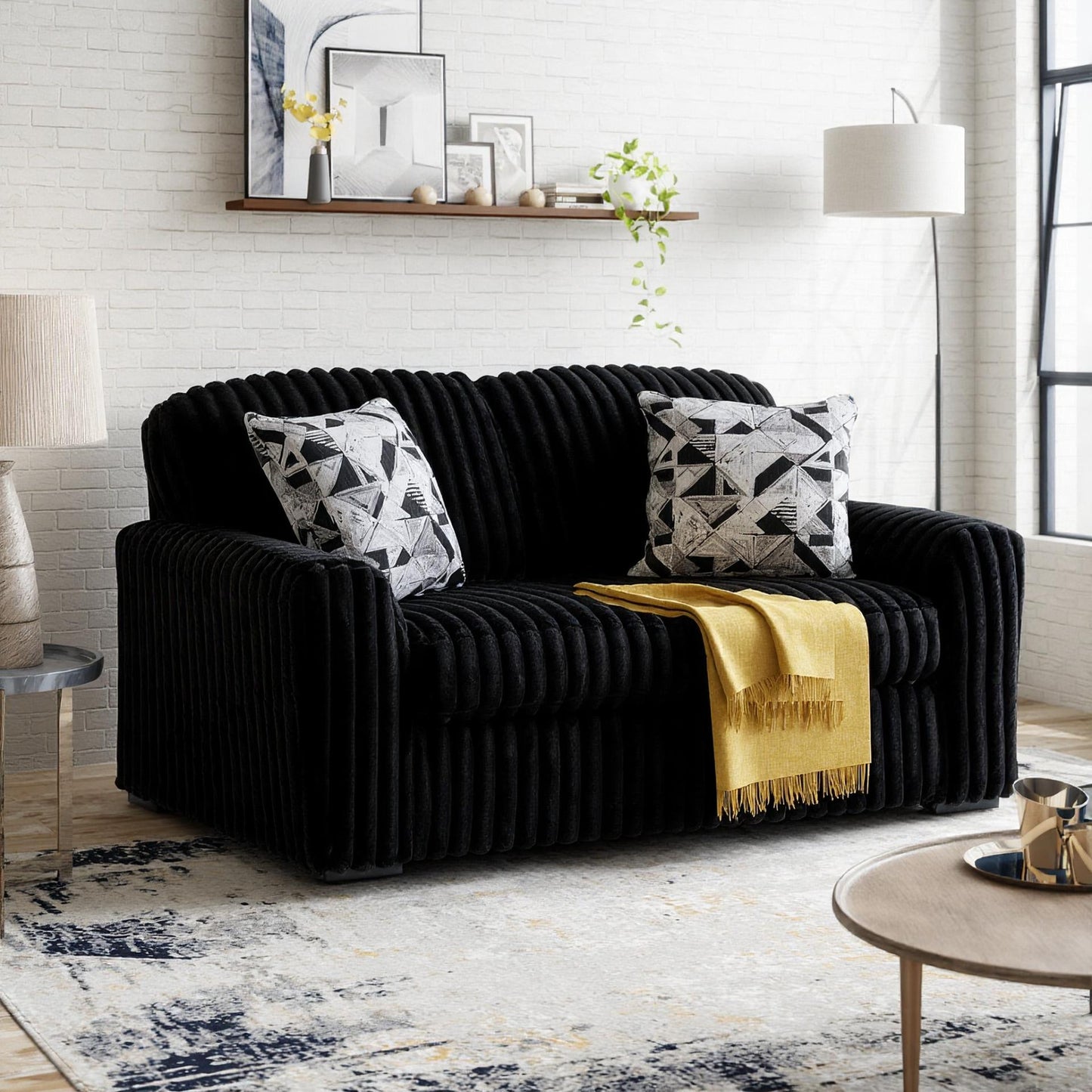 Roundhill Furniture Solenne Living Room Collection, Oversized Sofa, Loveseat, Chair and a Half, and Ottoman with Jumbo Corduroy Upholstery, Reversible Cushions