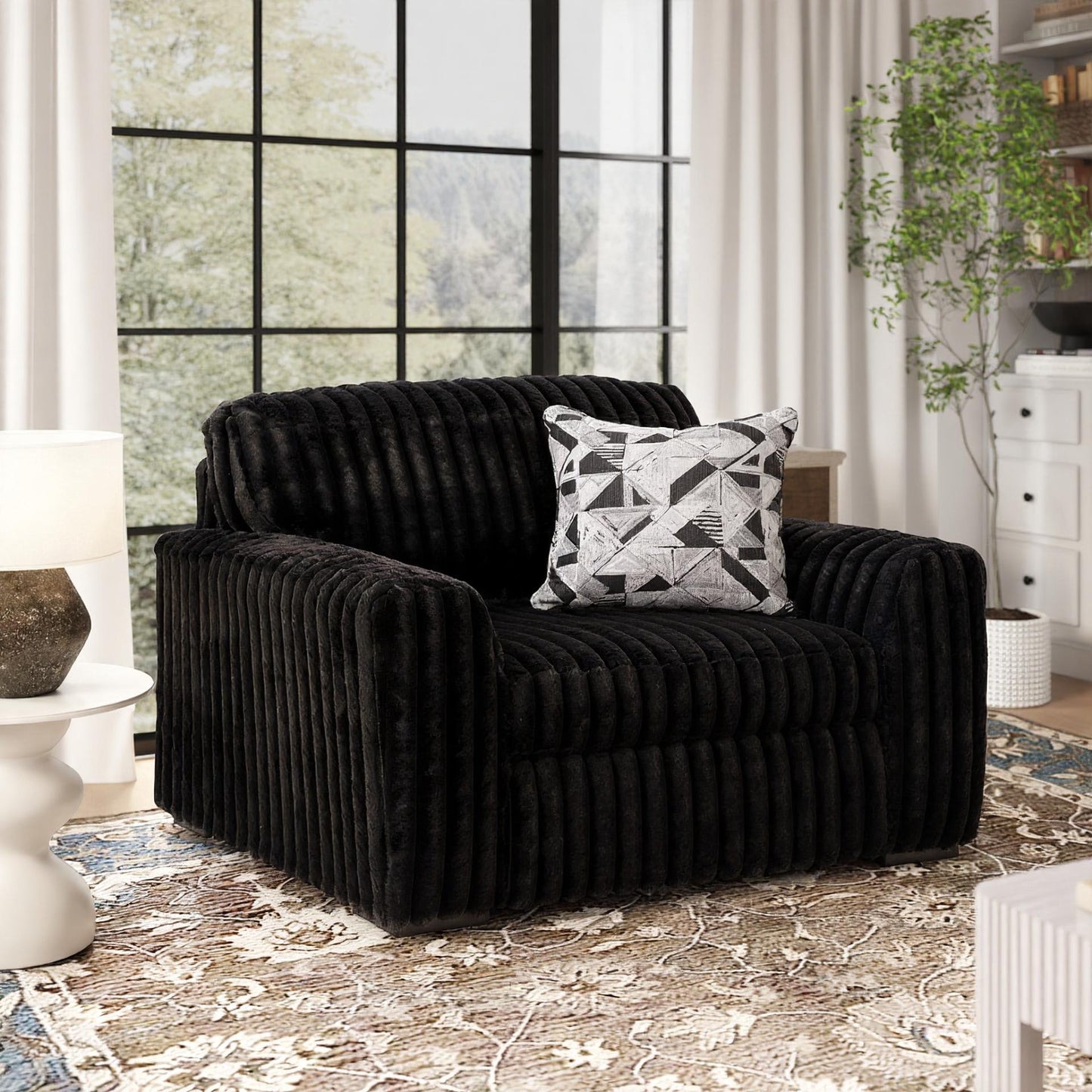 Roundhill Furniture Solenne Living Room Collection, Oversized Sofa, Loveseat, Chair and a Half, and Ottoman with Jumbo Corduroy Upholstery, Reversible Cushions