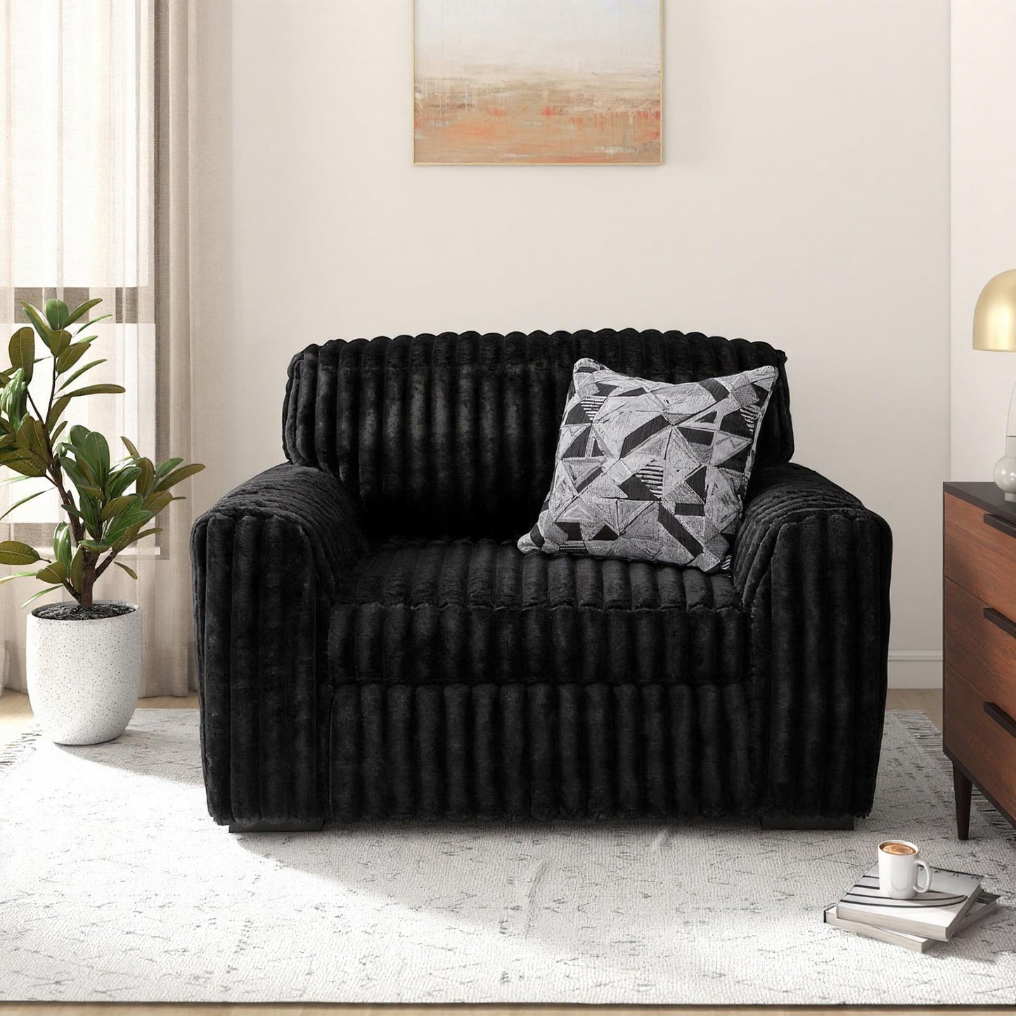 Roundhill Furniture Solenne Living Room Collection, Oversized Sofa, Loveseat, Chair and a Half, and Ottoman with Jumbo Corduroy Upholstery, Reversible Cushions