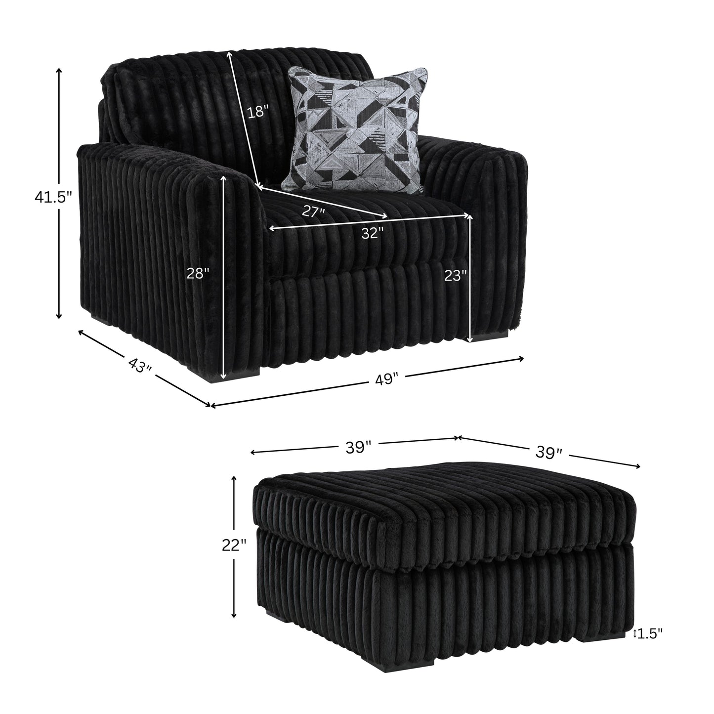 Roundhill Furniture Solenne Living Room Collection, Oversized Sofa, Loveseat, Chair and a Half, and Ottoman with Jumbo Corduroy Upholstery, Reversible Cushions