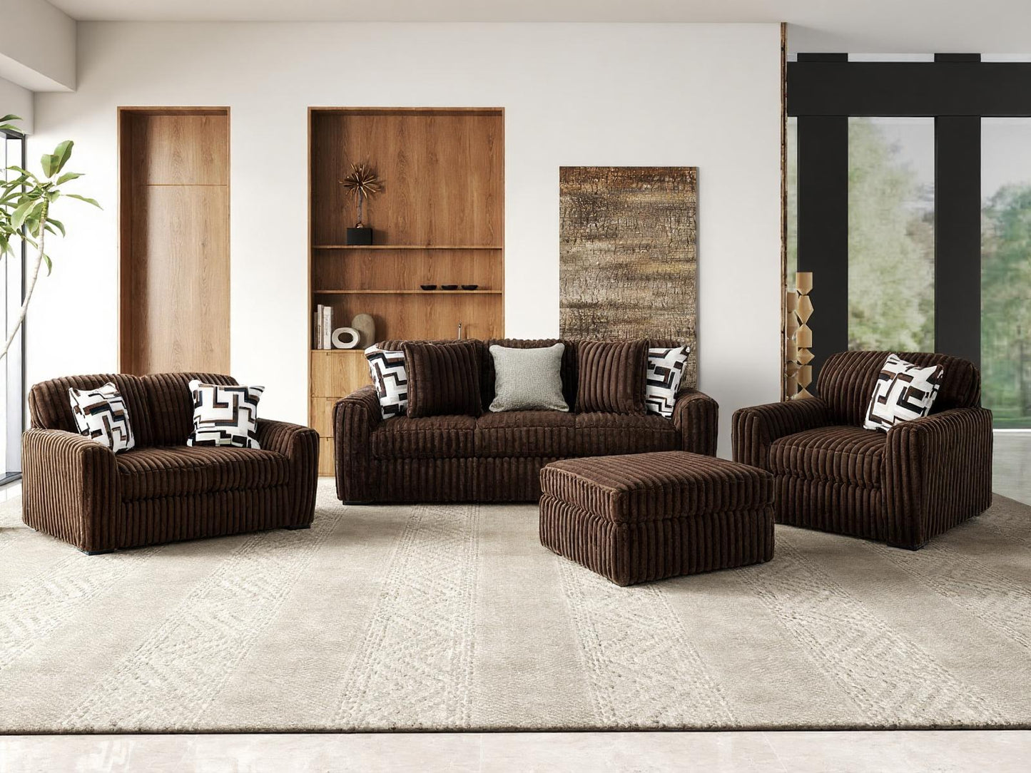 Roundhill Furniture Solenne Living Room Collection, Oversized Sofa, Loveseat, Chair and a Half, and Ottoman with Jumbo Corduroy Upholstery, Reversible Cushions