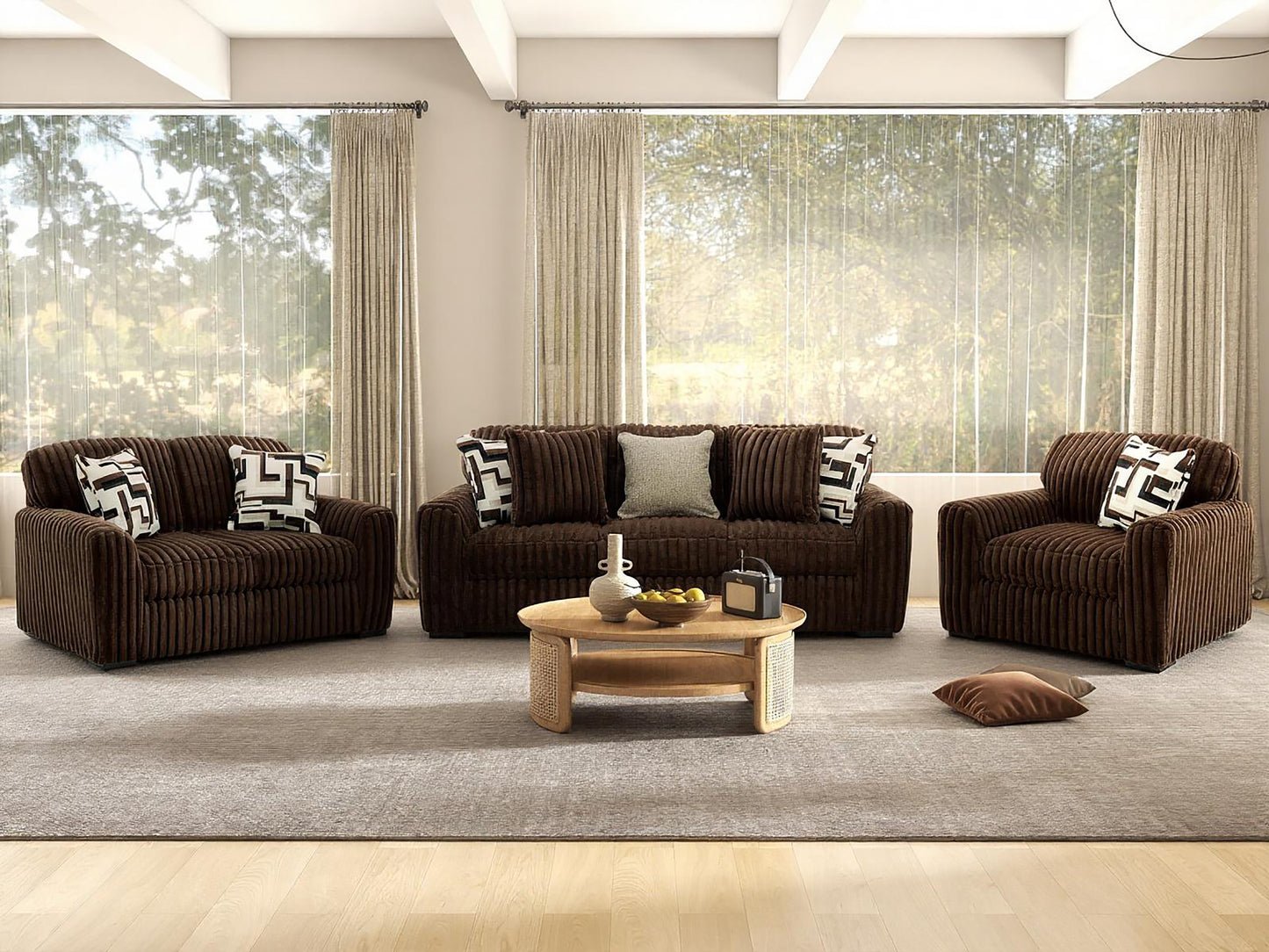 Roundhill Furniture Solenne Living Room Collection, Oversized Sofa, Loveseat, Chair and a Half, and Ottoman with Jumbo Corduroy Upholstery, Reversible Cushions
