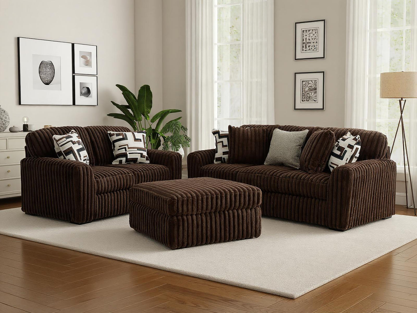 Roundhill Furniture Solenne Living Room Collection, Oversized Sofa, Loveseat, Chair and a Half, and Ottoman with Jumbo Corduroy Upholstery, Reversible Cushions