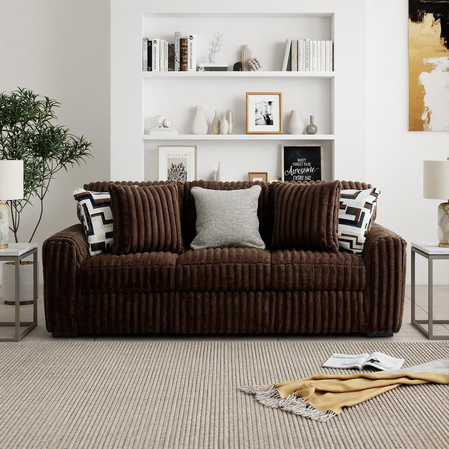 Roundhill Furniture Solenne Living Room Collection, Oversized Sofa, Loveseat, Chair and a Half, and Ottoman with Jumbo Corduroy Upholstery, Reversible Cushions