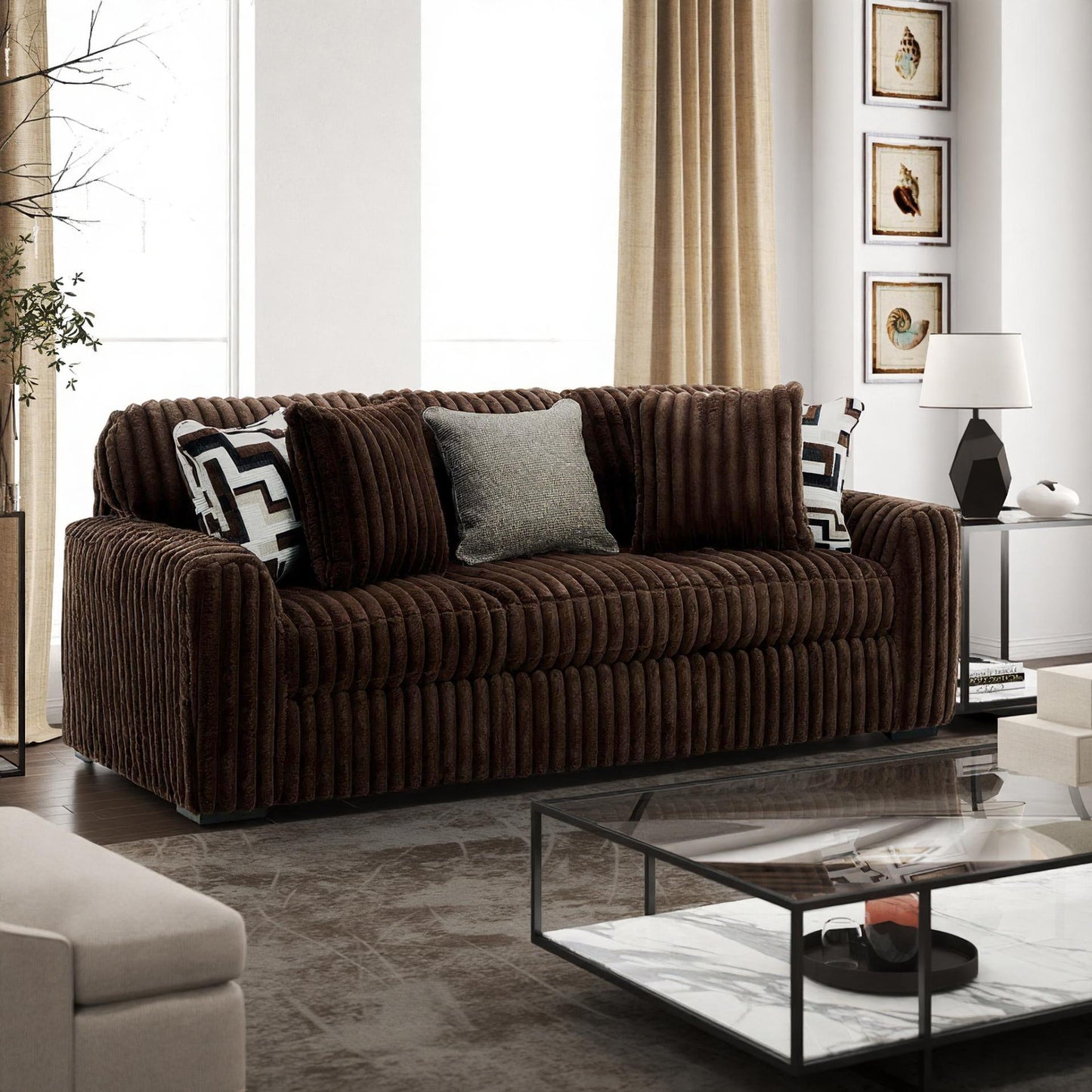 Roundhill Furniture Solenne Living Room Collection, Oversized Sofa, Loveseat, Chair and a Half, and Ottoman with Jumbo Corduroy Upholstery, Reversible Cushions