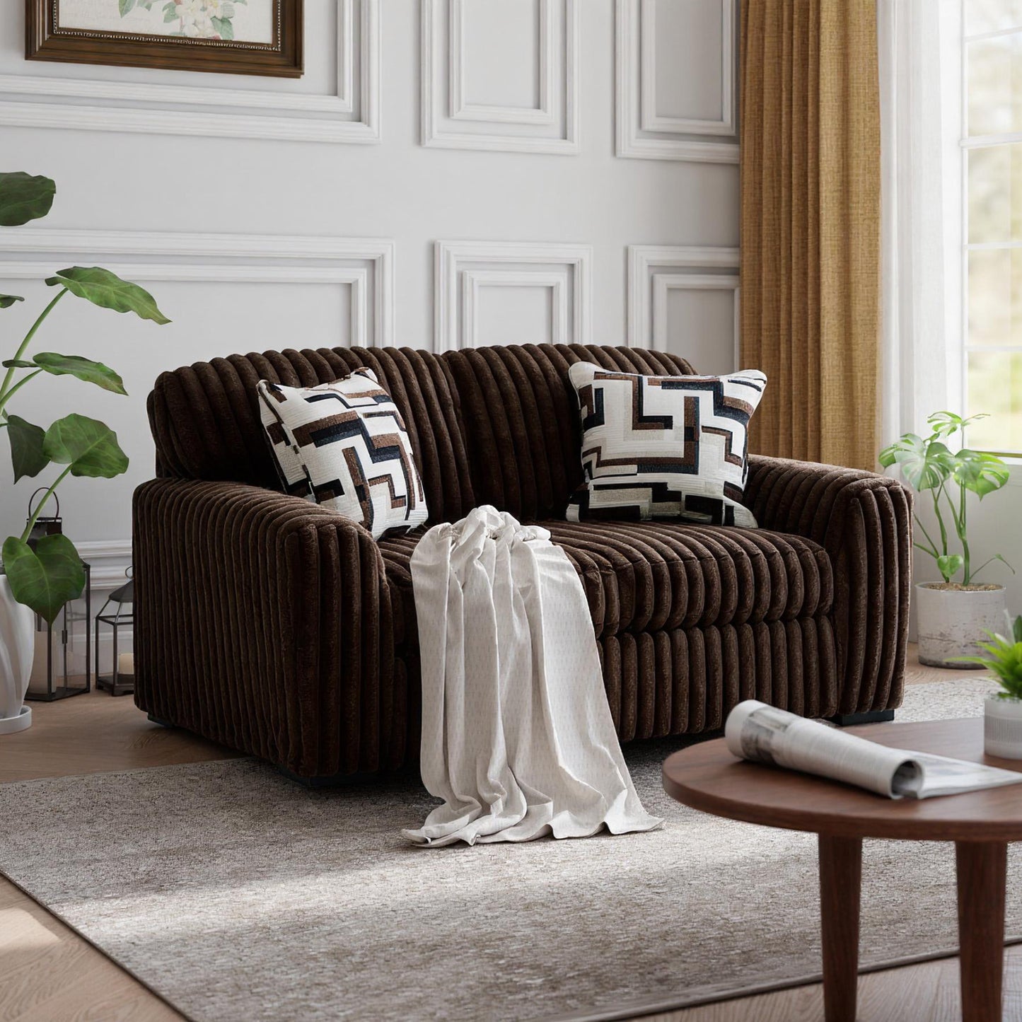 Roundhill Furniture Solenne Living Room Collection, Oversized Sofa, Loveseat, Chair and a Half, and Ottoman with Jumbo Corduroy Upholstery, Reversible Cushions