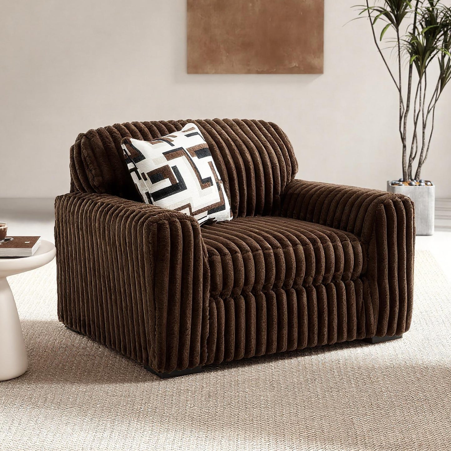 Roundhill Furniture Solenne Living Room Collection, Oversized Sofa, Loveseat, Chair and a Half, and Ottoman with Jumbo Corduroy Upholstery, Reversible Cushions