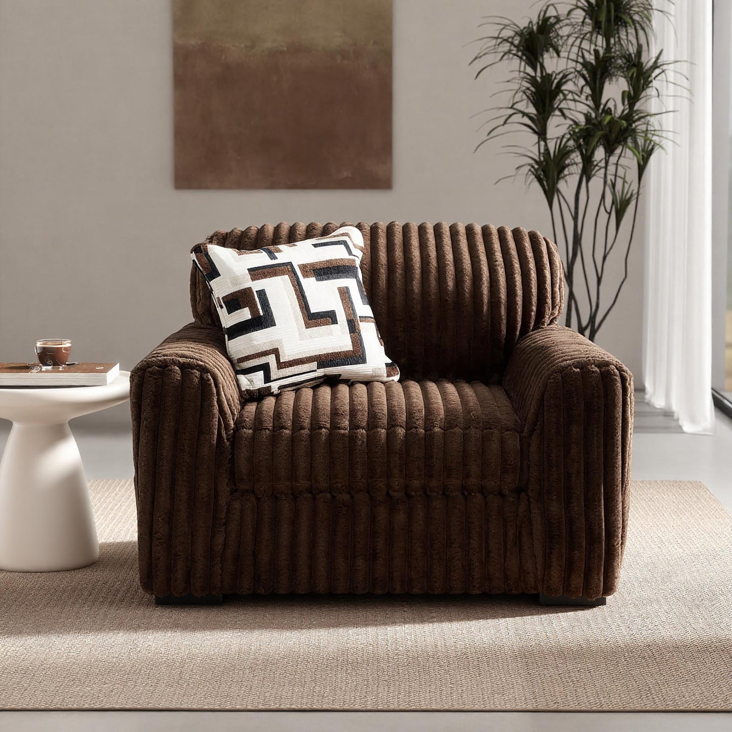 Roundhill Furniture Solenne Living Room Collection, Oversized Sofa, Loveseat, Chair and a Half, and Ottoman with Jumbo Corduroy Upholstery, Reversible Cushions