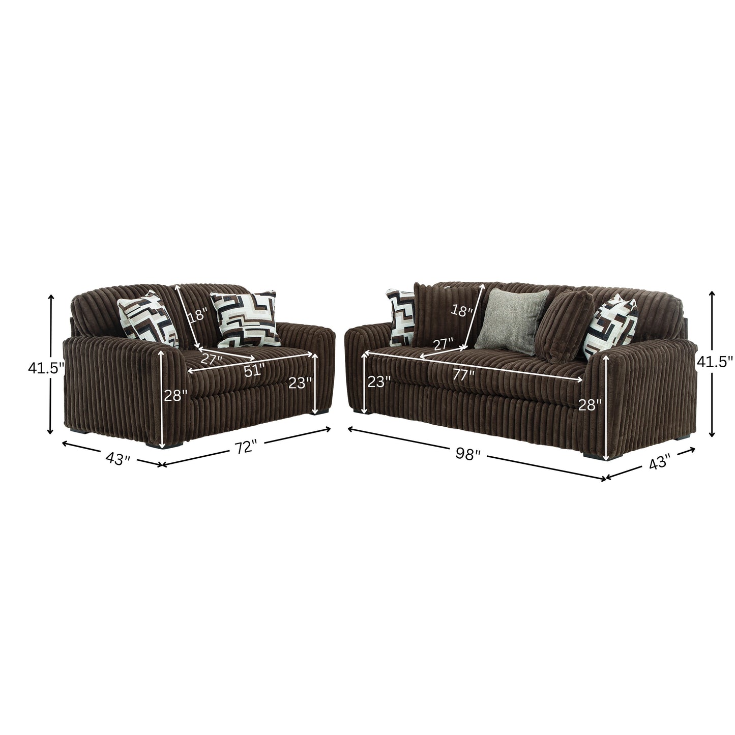 Roundhill Furniture Solenne Living Room Collection, Oversized Sofa, Loveseat, Chair and a Half, and Ottoman with Jumbo Corduroy Upholstery, Reversible Cushions