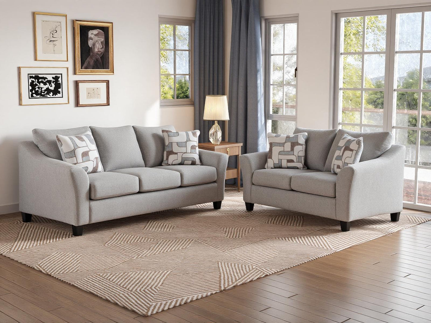 Roundhill Furniture Elaris Living Room Collection Flared Arm Sofa and Loveseat with Chenille Upholstery, Taupe