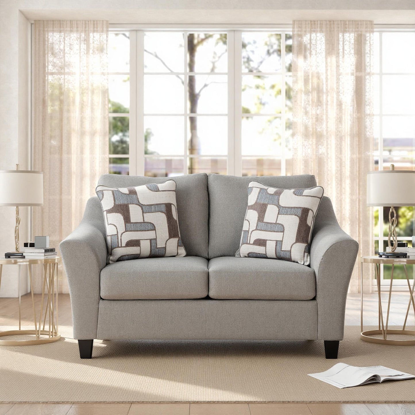 Roundhill Furniture Elaris Living Room Collection Flared Arm Sofa and Loveseat with Chenille Upholstery, Taupe