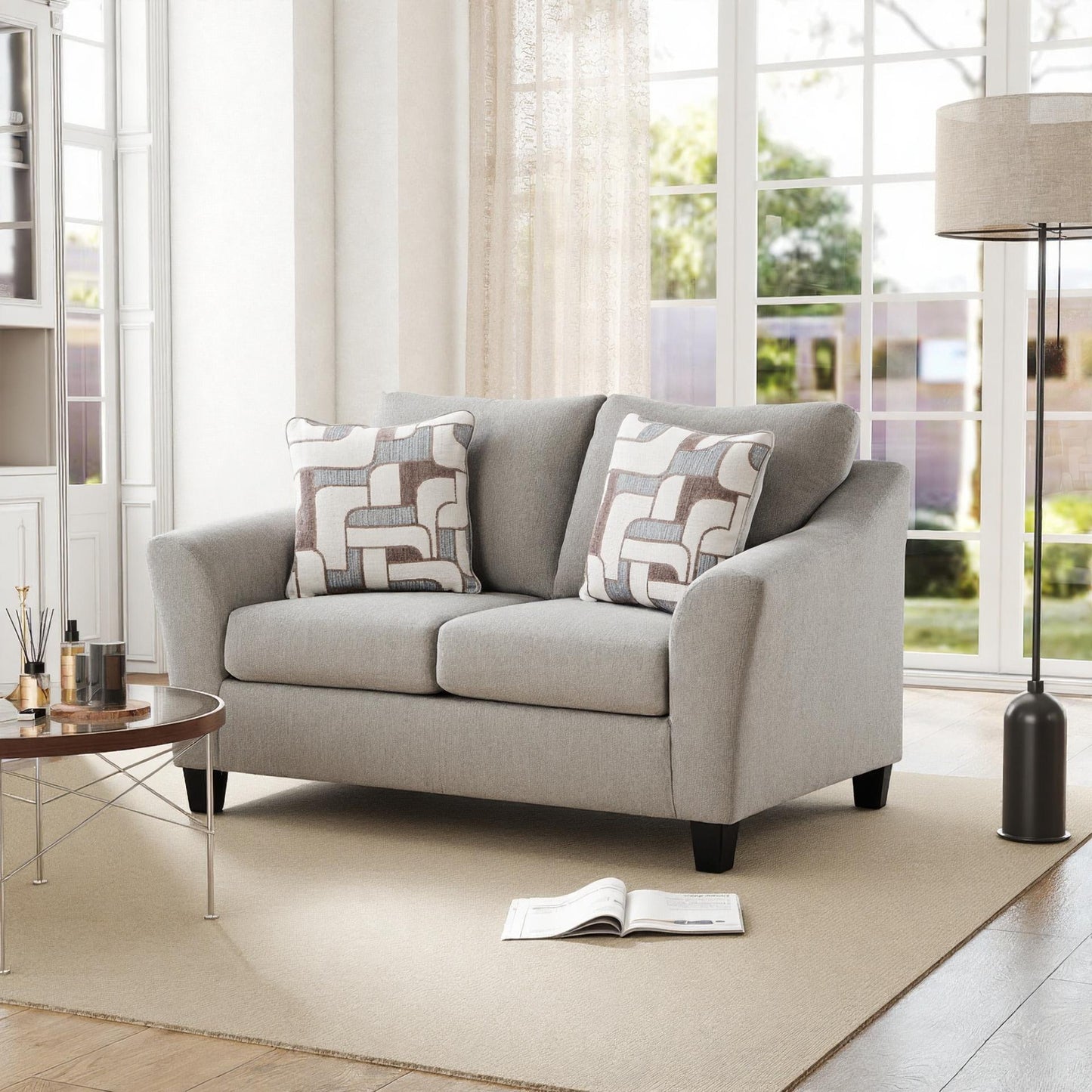 Roundhill Furniture Elaris Living Room Collection Flared Arm Sofa and Loveseat with Chenille Upholstery, Taupe
