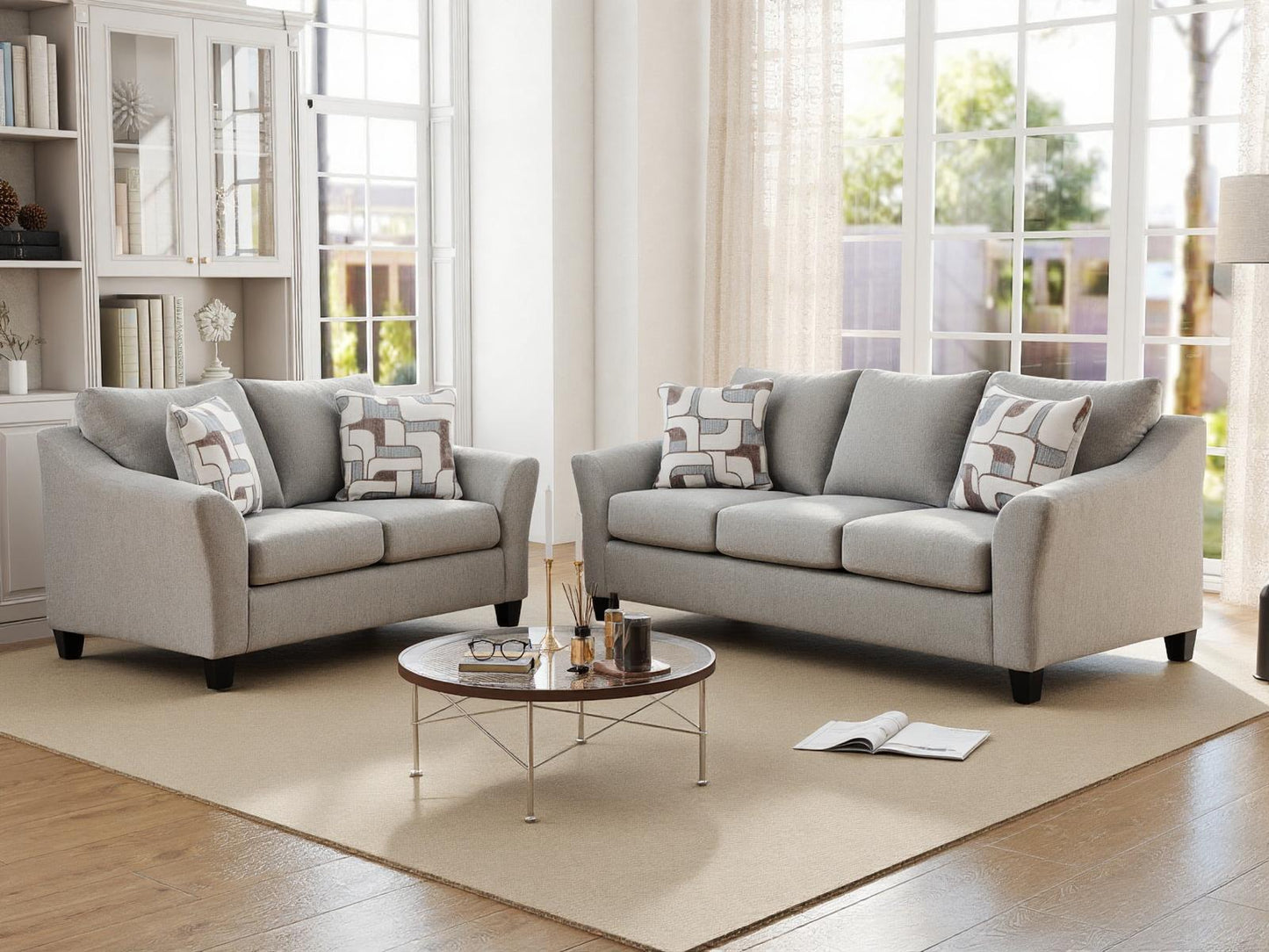 Roundhill Furniture Elaris Living Room Collection Flared Arm Sofa and Loveseat with Chenille Upholstery, Taupe